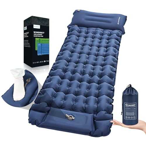 CALMCREST Sleeping Pad for Camping, Ultralight Inflatable Camping Mattress with Adjustable Pillow, Compact Sleeping Mat with Built-in Foot Pump, 4in Thick Comfort Air Mattress for Camping, Hiking-Blue