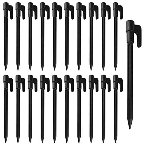20 Pcs Plastic Tent Pegs Lightweight Camping Pegs 14.7 * 1.7cm Plastic Tent Stakes Heavy Duty Plastic Tent Nails for Fixing Tent Tarps Awning Mat Outdoor Camping Beach Garden Lawn Accessories (Black)