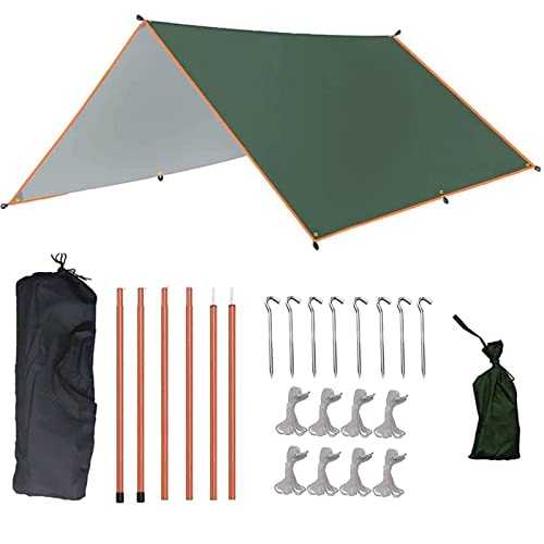 Teenza 3m x 4m Camping Tarp,210D Oxford Hammock Rain Fly Tent Tarp,Waterproof Windproof Snowproof Camping Shelter For Camping Hiking Outdoor,Green