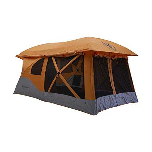 Gazelle Tents™, T4 Plus Hub Tent, Easy 90 Second Set-Up, Waterproof, UV Resistant, Convertible Screen Room, Removable Floor, Ample Storage Options, 4-8 Person, Sunset Orange, 78" x 94" x 165", GT450SS