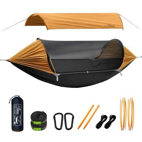 Travel Bird Camping Hammock Tent with Mosquito Net and Removable Sunshade, 3 in 1 Function Large Portable 2 Person Hammock, Double Single Hanging Hammocks Tree Straps Swing, Ground Tent for Outside