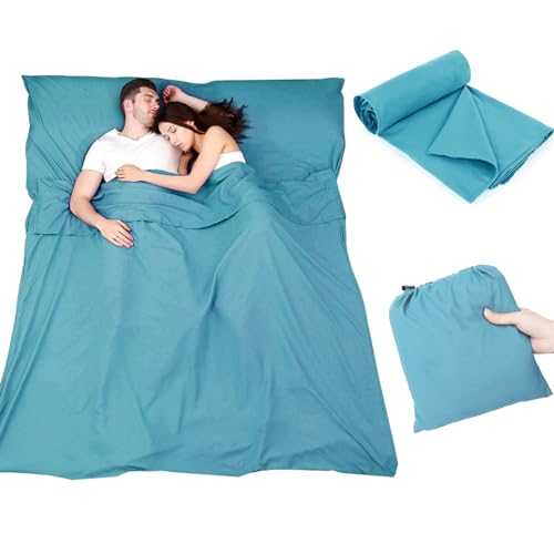Plliocse Sleeping Bag Liner Travel Sheet Sleeping Bag, Double Size 160 x 210 cm Sleeping Bags Liners with Pillow Pockets for Adults, Travel, Hotels, Business Trip, Camping