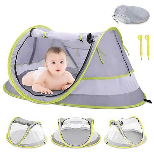 NAVESO Pop up Beach Tent, Foldable Portable Baby Beach Tent with Anti Uv Sun Protection, Baby Tent Sun Shade Beach Tents for Baby Family Beach, Hiking, Easy Set (Grey)