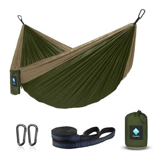 Camping Hammock, Portable Single/Double Hammock for Hiking, Travel, Hiking - 210D Nylon Hammock for Backyard and Garden (Green/Khaki)