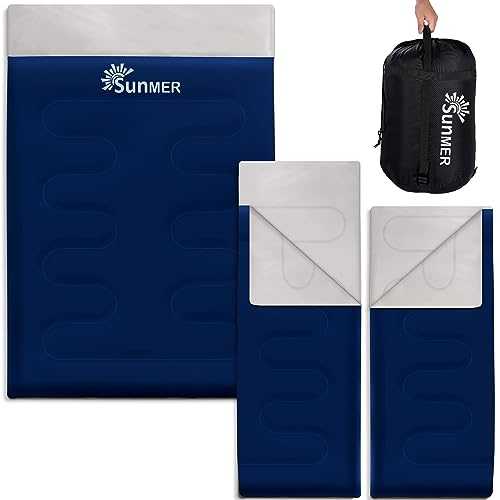 SUNMER Double Sleeping Bag - King Size - 300GSM - 3-4 Season - Converts into 2 Single Sleeping Bags - Ideal for Camping and Hiking Trips - Waterproof - Navy