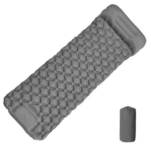 MEI&CO Self-Inflating Sleeping Pad with Pillow 4-Inch Thick Ultralight Sleeping Mat for BackpackingMattress Compact for Hiking Family Trips (1, Gray)