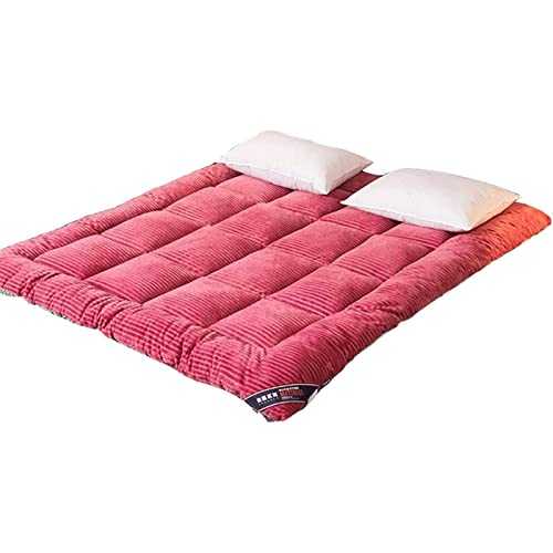 Japanese Folding Floor Mattress Thickened Roll Up Bed Pad for Adults Dormitory Sleeping Cushion Portable Camping Mat 200x220cm (Rose)