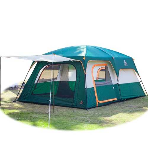 KTT Extra Large Tent 12 Person(Style-B),Family Cabin Tents,2 Rooms,Straight Wall,3 Doors and 3 Windows with Mesh,Waterproof,Double Layer,Big Tent for Outdoor,Picnic,Camping,Family,Friends Gathering.…