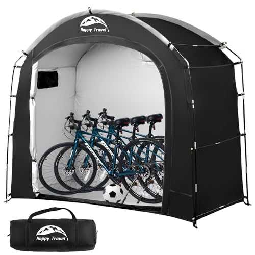 Happy Travel Bike Storage Shed Tent, Waterproof Portable Bicycle Cover with 30% More Top Storage Space for 2/3/4/5 Bikes,Clips Easy Setup Outdoor Sheds Shelter for Motorcycle, Garden Tools, Lawn Mower