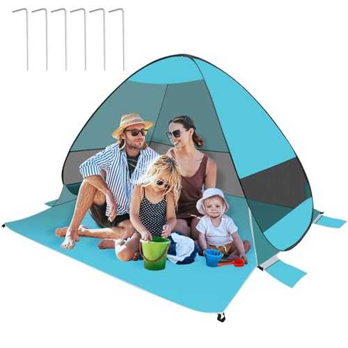 Beach Tent for 3-4 People, Pop Up Baby Beach Tent, Lightweight Beaches Shelter with UPF 50+ UV Protection, Portable Easy Setup Pop Up Shelter for Yard, Picnic, Garden (Green)