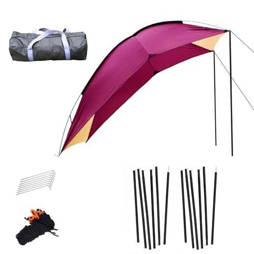 Wind Tour Portable Waterproof Car Rear Tent Outside Camping Shelter Outdoor Car Tent Trailer Tent Roof Top for Beach (Dark red+Yellow)