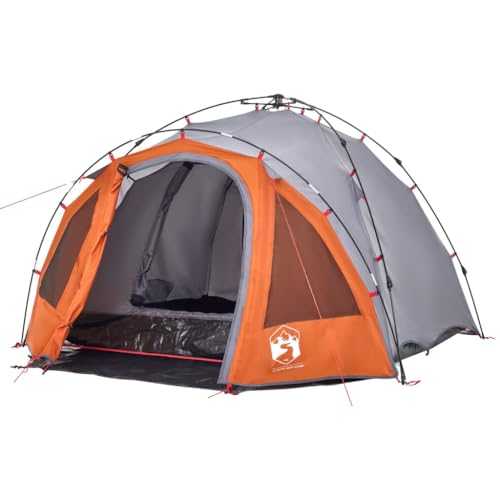 vidaXL 3-Person Camping Tent Dome-Quick Setup Waterproof Outdoor Shelter-Grey/Orange, Polyester PU-Coated, E-port, Detachable Fly