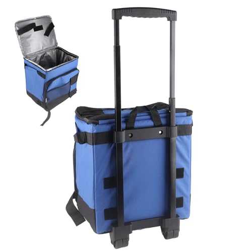Rolling Cooler on Wheels Cart, 35L Oxford Cloth Aluminum Foil Portable Cooler Bag Insulated, Collapsible Waterproof Anti Leakage Soft Cooler for Picnic Camping Beach Travel Outdoor