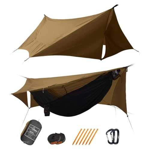 Travel Bird SkyNest Hammock with Mosquito Net and Rain Fly Tarp, 4 in 1 Professional Camping Hammock Tent, Ultralight Portable Double-Layer Hammock with Ridge Rope for Hiking, Travel and Backpacking