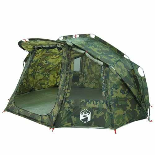 vidaXL Camouflage Fishing Tent - 5-Person Waterproof Camping Shelter - 332x284x147 cm - Easy Setup & Lightweight with Carry Bag