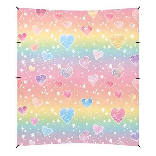 Camping Sun Shelters Rainbow Glitter with Love Heart Pattern Beach Canopy 126 * 110.2in