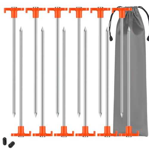 12 Pack Tent Pegs Metal Heavy Duty Camping Pegs Awning Pegs, Strong Tent Peg Ground Peg Rock Peg for Hard Standing, Tents, Tarpaulin, Camping Equipment, Outdoor Use(Orange, 20cm)