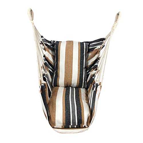 Hammocks Portable Hammock Chair Hanging Rope Chair Swing Chair Seat with 2 Pillows for Garden Indoor Outdoor Hanging Chair Hammock Swings(Khaki)