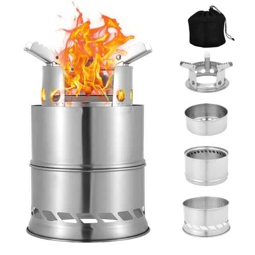 WDKXCN Camping Wood Stove, Smokeless Fire Pit with Suppoerter, Compact Camping Stove with Mesh Bag, Alcohol Outdoor Cooking Picnic BBQ Hiking