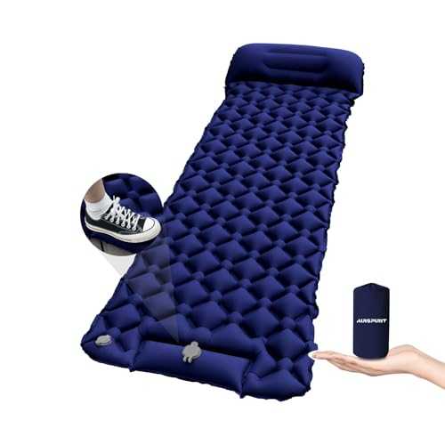 AIRSPIRIT Sleeping Pad,Ultralight Inflatable Sleeping Pad with Pillow Built in Foot Pump for Camping,Camping Mattress,Backpacking,Hiking,Deep Blue