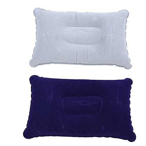 SZETOSY Inflatable Blow-up Camping Pillow,GOODCHANCEUK 2-Pack Neck Support Flight Cushion Rectangle Travel Comfort Sleep Soft Pillow 14.96"x 9.61" Blue&Grey