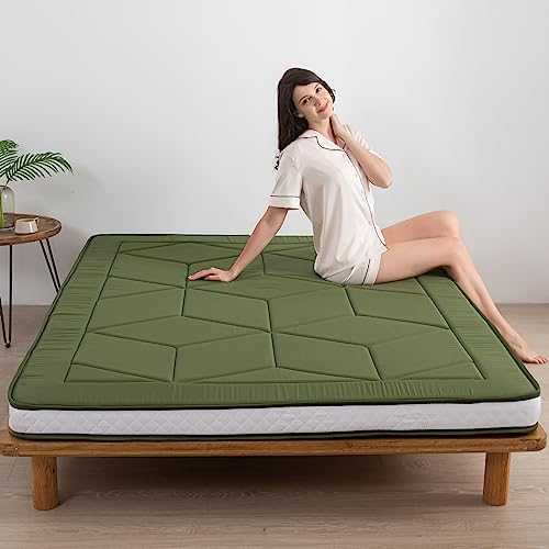 MAXYOYO Futon Mattress Thicken Floor Mattress, Floor Mattress for Adults, Roll Up Sleeping Bed Camping Mattress, Stereoscopic Geometric Patterned Japanese Futon Bed (Green, King)