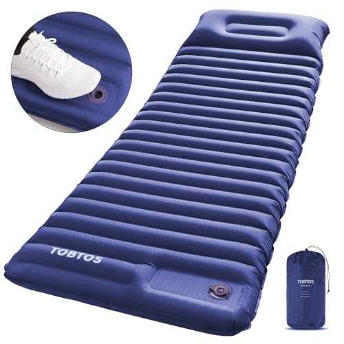 TOBTOS Inflatable Sleeping Pad for Camping with Pillow, 4" Thick Camping Mat with Built-in Foot Pump, Compact Air Mattress for Camping, Hiking, Backpacking (Blue)