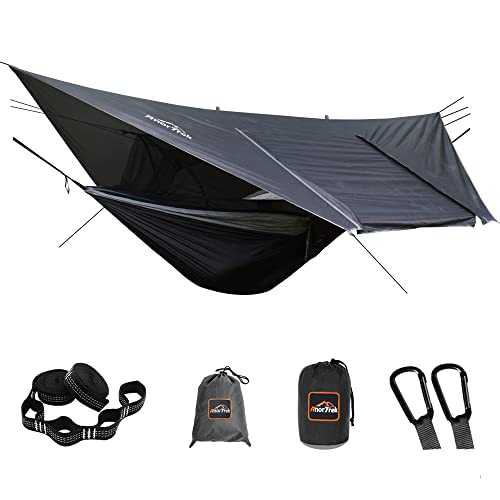 Camping Hammock With Mosquito Net and Rain Fly Tarp - Portable Double With Tree Straps, 210T Nylon and Waterproof Set for Hiking, Backpacking