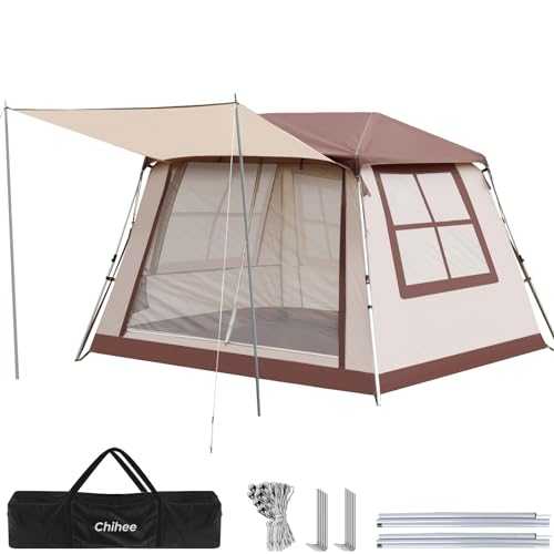 Chihee Camping Tents Freestanding Tent, Family Cabin Tent with Awning Porch 2 Doors 3 Mesh Windows Easy Instant Set up,Ultra Strong Frame Height up to 67" Spacious Great Views,Stargazing at Night