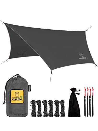 Wise Owl Outfitters Camping Tarp Waterproof Hammock Cover Shelter Camping Accessories with Tent Pegs and Carry Bag