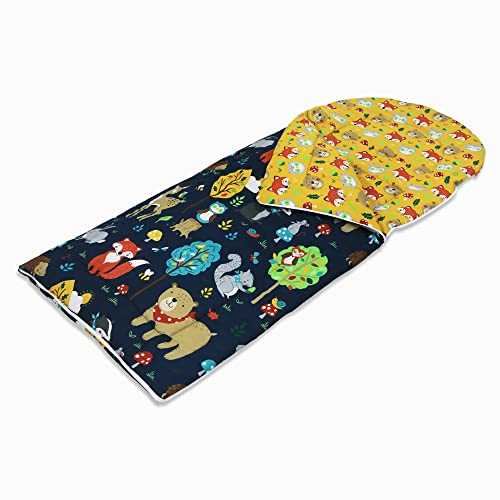 Happy Linen Company Girls Boys Kids Woodland Friends Animals Navy Blue 155 x 65 cm Reversible Sleeping Bag