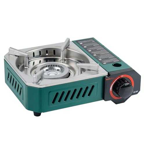 Onlyfire Mini Portable Gas Camping Stove with Carrying Case, Butane Stove for Camping, Hiking, RV Trip, Breakfast, Hotpot and Emergency, Wind-Resistant Sunken Burner Design, 2000W, Green