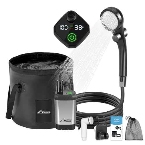 WADEO Upgraded Portable Shower, Camping Shower with 20L Collapsible Bucket & Rechargeable 6000mAh Battery, Outdoor Shower with Intelligent Digital Display & 3-in-1 Hook (Silver Grey,Type-C)