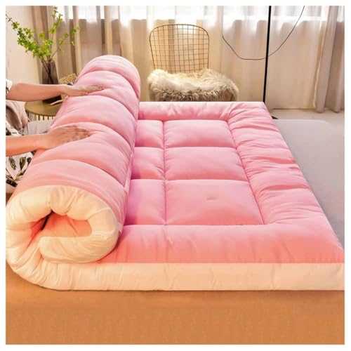 Floor Mattress Japanese Extra Thick Futon Floor Mattress Futon Mattress Foldable Floor Bed Camping Mattress Futon Mat Traditional Sleeping Mat Extra Thick, Cosy and Warm Mattress(Pink,180x200cm)