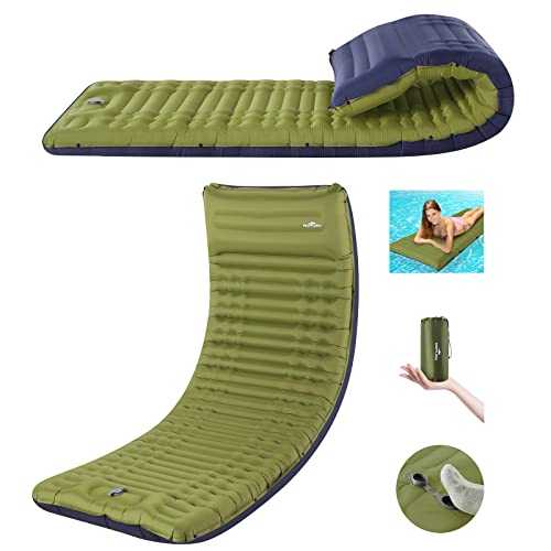 GGOV Megior Camping Sleeping Pad, Extra Thickness 4 Inch Inflatable Sleeping Mat Lightweight Waterproof Camping with Built-in Pump Air Mattress for Backpacking, Hiking, Tent, Traveling,Green