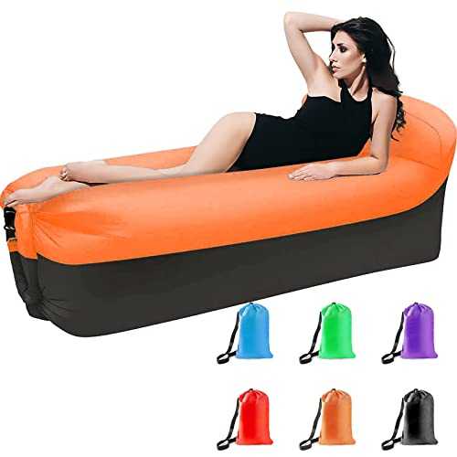 DERJLY Inflatable Lounger Air Sofa, Outdoor Portable Inflatable Couch Anti Leakage Air Chair with Bag for Travelling, Camping, Hiking, Pool and Beach Parties (Orange)