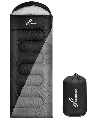 Sleeping Bag Camping Sleep Bags: Sportneer Warm Widen Sleeping Bags for Adults 80 * 32 inches Waterproof Lightweight Large Ultralight suit for Adult Man Fishing Travel Outdoor, Black+Grey