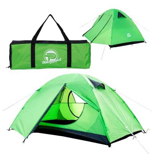 1-2 Person Camping Tent (Double Walled) - Lightweight, Sturdy, Waterproof | 2 Entrances, Mosquito Net, Lamp Hooks, Fluorescent Guy Line, Reinforced Pegs, Includes Carry Bag