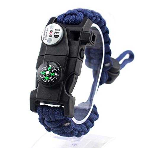 DoHTeck LED SOS Light Adjustable Trendy Outdoor Personality Camping Compass, Rescue Whistle, Igniter, Multi Tool Paracord Bracelet