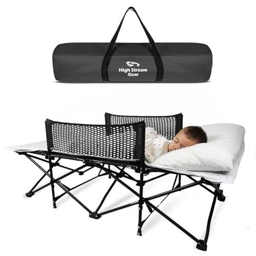 Portable Toddler Bed for Travel with Unique Bed Rails - 56x25x16 inch Kids Travel Bed Includes Fitted Sheet and Easy to Store Camping Cot Carry Case for Camping Outdoors and Sleepovers at Home (White)