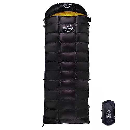 OMVMO 0 20 Degrees F Down Sleeping Bag for Adults,4 Season Cold Weather Rectangle Wearable Down Sleeping Bag for Camping Hiking,Can be Used as Blanket Quilt or Cloak,with Mesh Sack Buckle Strap