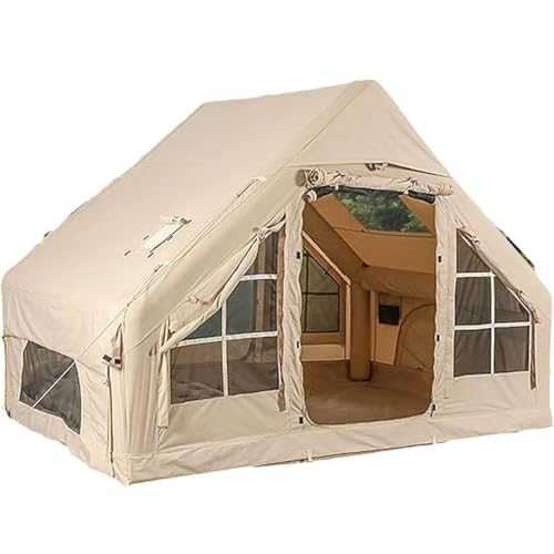 6m² Inflatable Tents for Camping, 3-5 Person Pop Up Outdoor Tent, 420D Oxford Glamping Tent with 2 Doors & 4 Mesh Windows, 4 Seasons, Easy Setup Windproof Luxury Tents for Family
