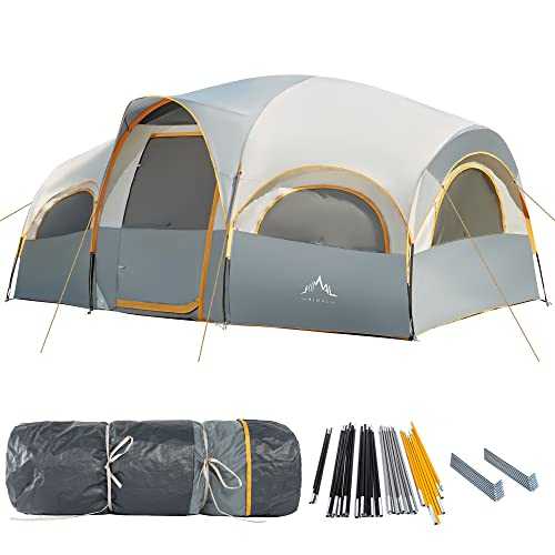 GoHimal 8 Person Tent for Camping, Waterproof Windproof Family Tent with Rainfly, Divided Curtain Design for Privacy Space, Portable with Carry Bag