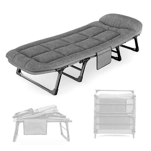 MBBTAG Camp Beds for Adults Duty Folding Single Guest Bed with Mattress 6 Adjustable Levels Folding Camp Bed Single Folding Bed Duty Portable Camp Bed for Outdoor Travel Home Office Nap(180x60x30cm)