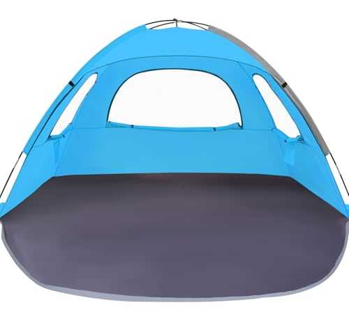 WhiteFang Beach Tent Sun Shelter Pop Up - Easy Setup Beach Shade for 3-4 Person with UPF 50+ Protection, Extended Floor & 3 Ventilation Windows丨Carrying Bag, Stakes, Guy Lines (Deluxe XL) (Sky Blue)