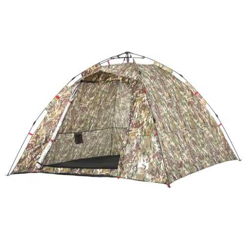 vidaXL 4-Person Camouflage Fishing Tent - Lightweight Camping Shelter with Quick Setup, UV & Weather-Protection, Portable Design, E-Port Access