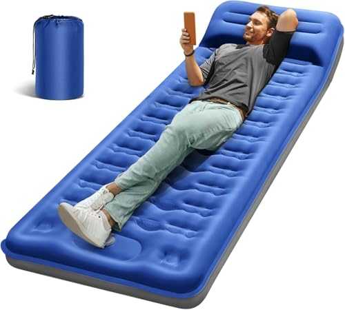 Fay Bless Sleeping Pad for Camping – 6" (15cm) Extra Thick Self-Inflating Camping Mattress with Built-in Foot Pump & Pillows for Tent, Hiking, Backpacking, Car Travel (Single,Blue)