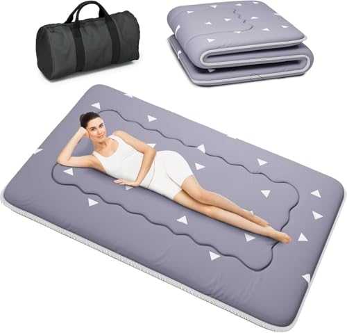 Kiseely Japanese Futon Mattress, Foldable Tatami Mat Portable Dormitory Sleeping Pad With Bag & Strap, Floor Thicken Sleeping Roll up Camping Mattress (Grey VB1, 150X200cm)