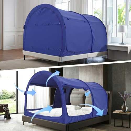 Alvantor Bed Canopy Tents Dream Privacy Space Double Size Sleeping Tents Indoor Pop Up Portable Frame Curtains Breathable Navy Cottage (Mattress Not Included) Reducing Light