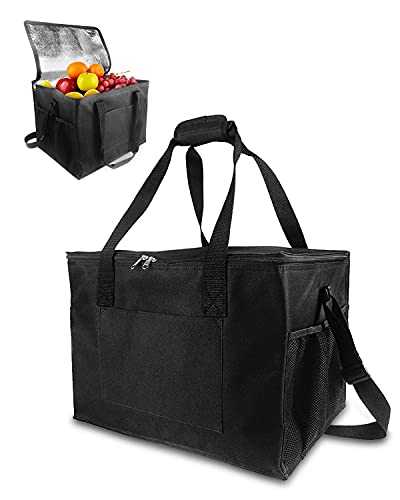 MOXTOYU 35L Cool Bag, Large Lunch Cooler Bag with Adjustable Shoulder Strap, 2 Side Holder and Handle Straps Cool Box for Picnic, Ice Packs for Foldable Cooling Bags for BBQ, Party, Camping (Black)